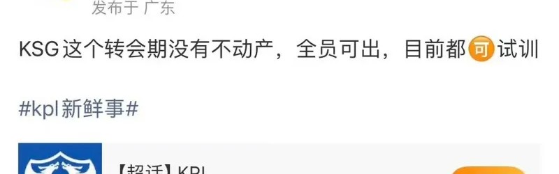 蜘蛛直播-瓜主：KSG转会期没有不动产，全员可出，目前都可试训